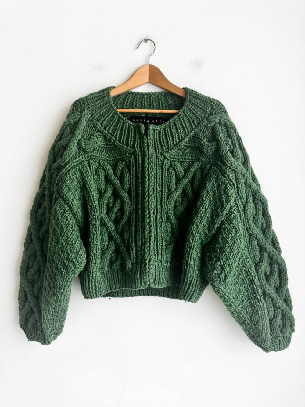Laura Kapp Forest Green Super Chunky Knit Wool Cardigan XL